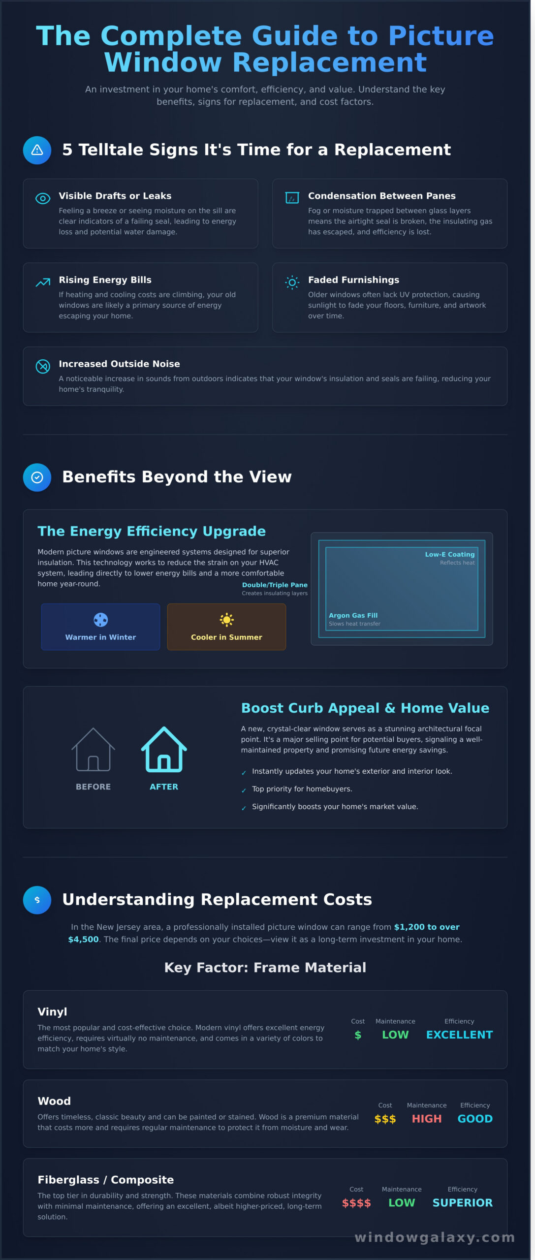 Picture Window Replacement: A Complete Guide to Costs, Styles, and Process - Infographic